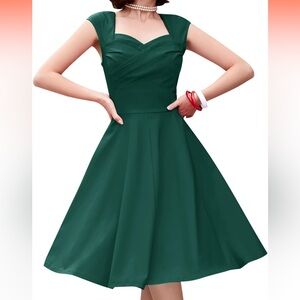 MUXXN 1950s Vintage Cap-Shoulder Green Swing Dress | Size M